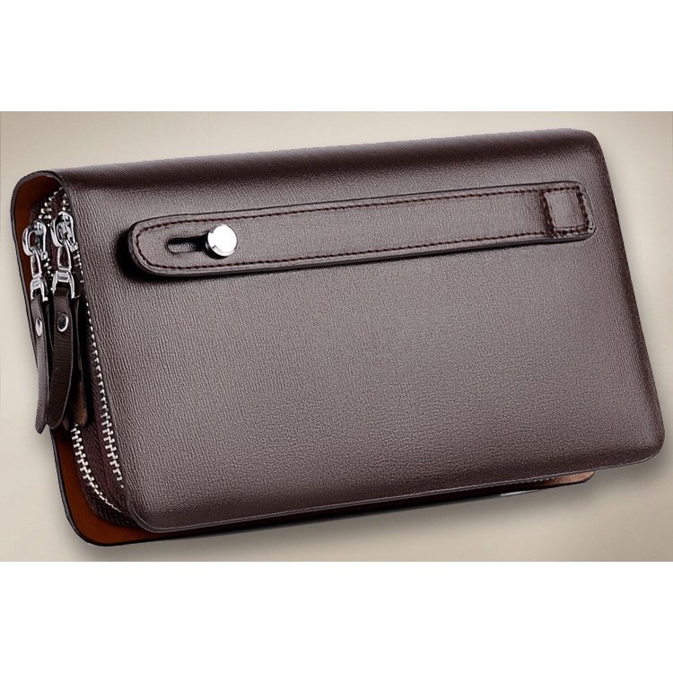 Ví bóp da cầm tay nam nữ YUEKANGAROO (Nâu-Đen) - 2 ngăn khóa | BigBuy360 - bigbuy360.vn