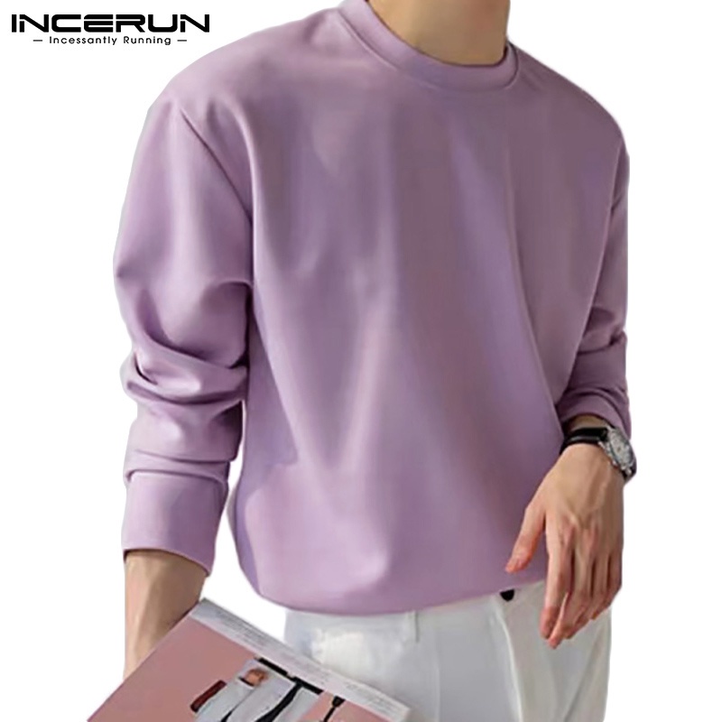 Áo Sweatshirt INCERUN cổ tròn tay dài màu trơn đơn giản dành cho nam