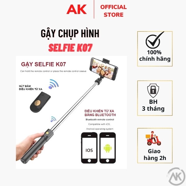 Gậy Chụp Hình Selfie Kiêm Giá Đỡ Tripod 3 Chân Cho Điện Thoại Bluetooth K07