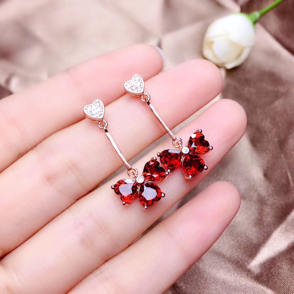 Set Vòng cổ Cỏ Bốn Lá Và Chim Bồ Câu Đính Đá Ruby Hình Trái Tim-JHS2-S