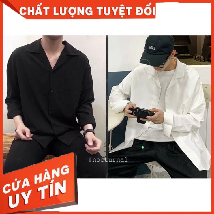 ÁO SƠ MI LỤA TAY DÀI TRƠN CỔ VEST NOCTURNAL Nam Nữ Cặp Đôi Unisex Phong Cách Dạo Phố Sài Gòn Ulzzang 2021 Đen & Trắng -