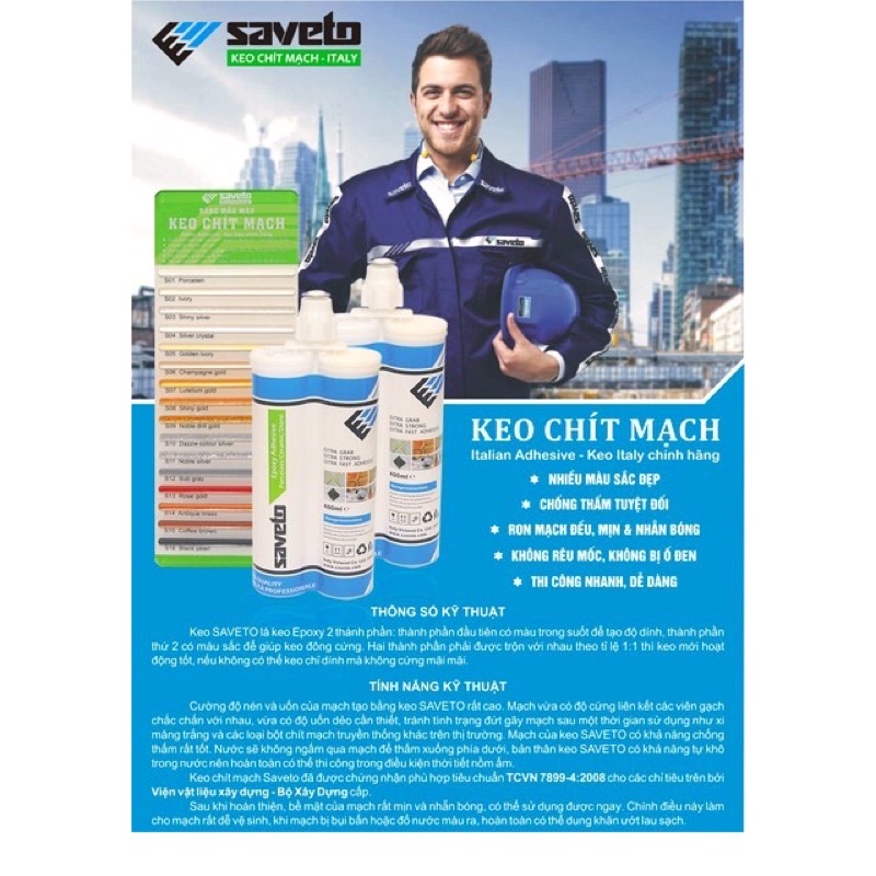 Keo Chít Mạch Saveto Epoxy 2 Thành Phần Nhập Khẩu Italia 400ml