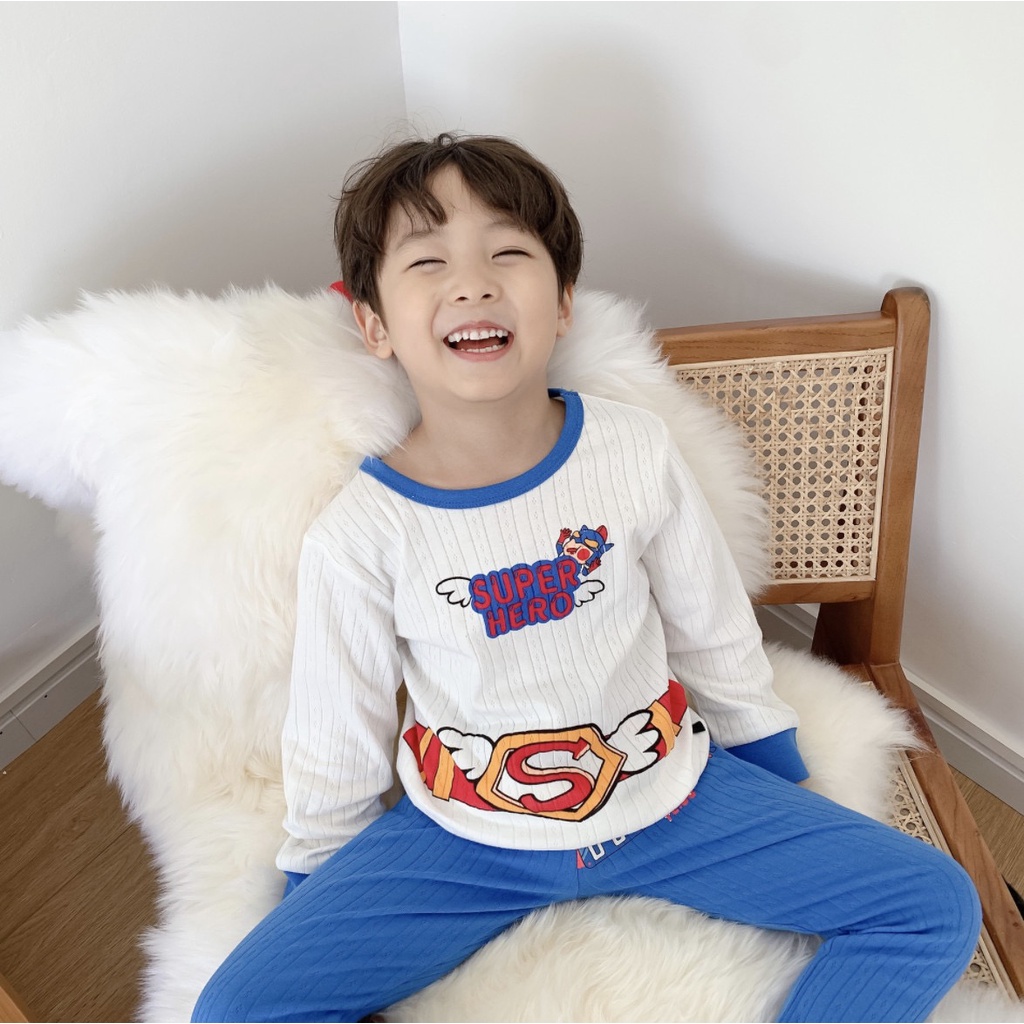 Đồ bộ quần áo TAY DÀI trẻ em phong cách thời trang HÀN QUỐC bé trai SUPER HERO HOẢ TỐC HCM MẪU MỚI 2022