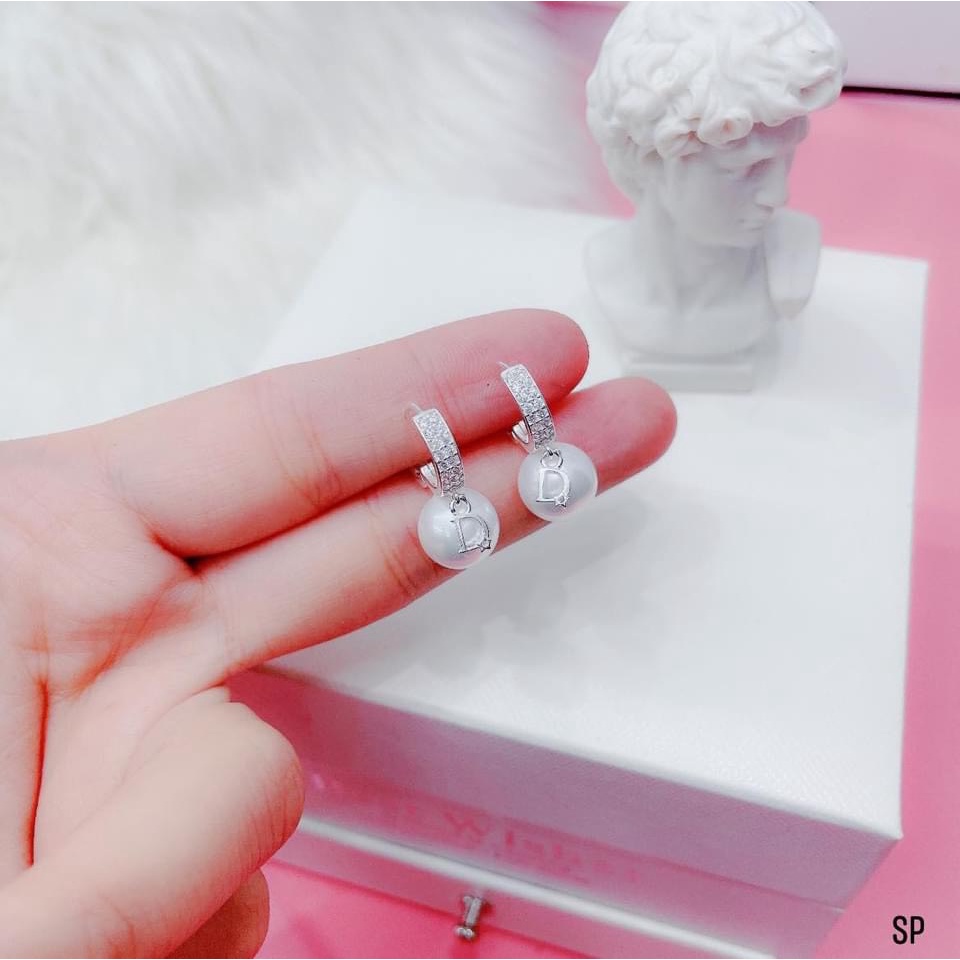 Bông tai nữ bạc thật đính hạt trai sang chảnh - Kho sỉ bạc Nhất Linh