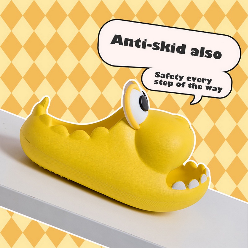 Dép EVA Đế Dày Chống Trượt Họa Tiết Khủng Long Hoạt Hình Màu Trơn Thời Trang Mùa Hè 2022 Cho Bé
