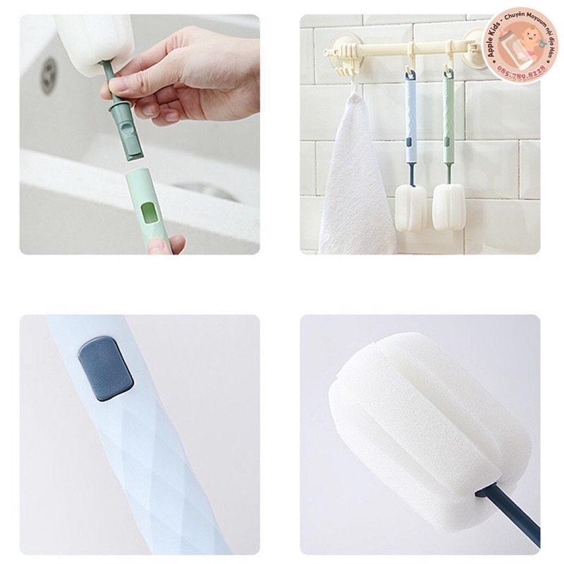 Cọ bình sữa mút xốp, đầu mút có thể thay thế