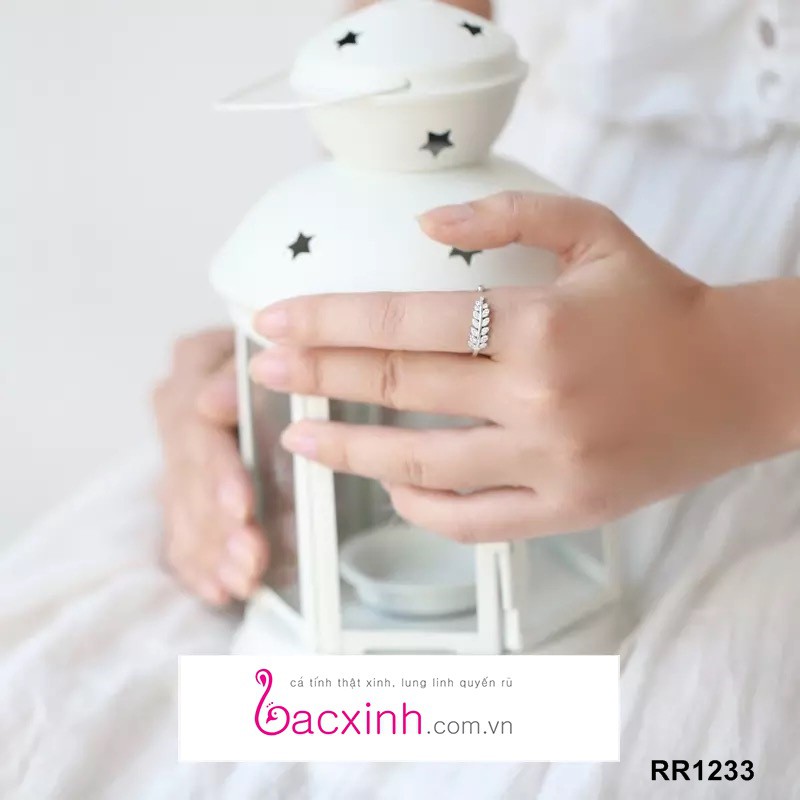 Nhẫn bạc Ý 925 Bạc Xinh Huệ Ngân - Nhẫn lá Oliu đẹp RR1233