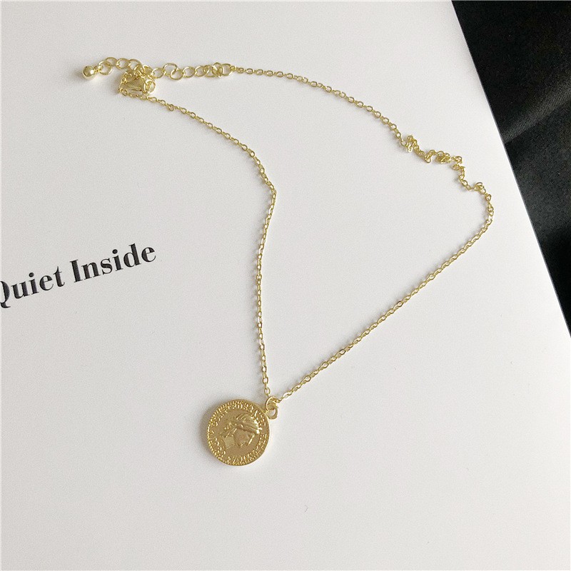 Dây Chuyền Cho Nữ Mặt Dây Chân Dung Hình Đồng Xu Cổ Điển Phong Cách Hàn Quốc B10
