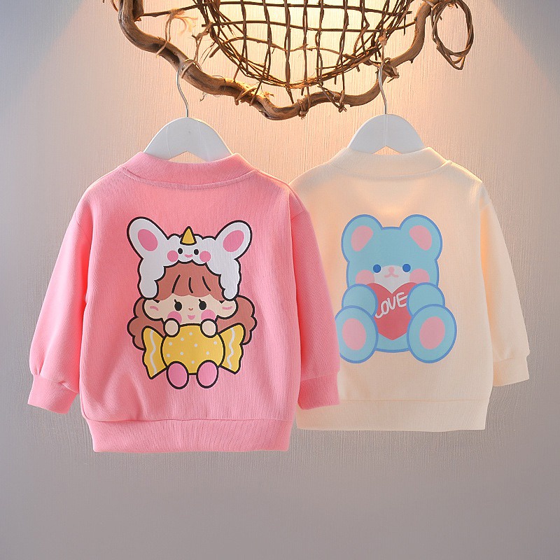Áo Khoác Cardigan Có Gân Cho Bé Gái❤Áo Khoác Họa Tiết Gấu Hoạt Hình Xinh Xắn Cho Bé 0-3 Tuổi