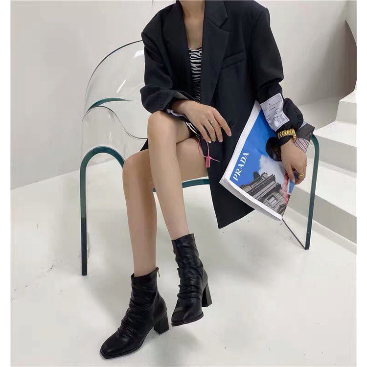 Bốt - Boots thời trang Nữ, da bóng, cao gót cổ lửng