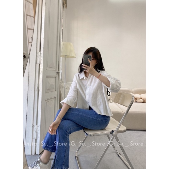 Áo sơ mi thô đũi dáng ngắn lưng xẻ vạt A2256 SUSTORE