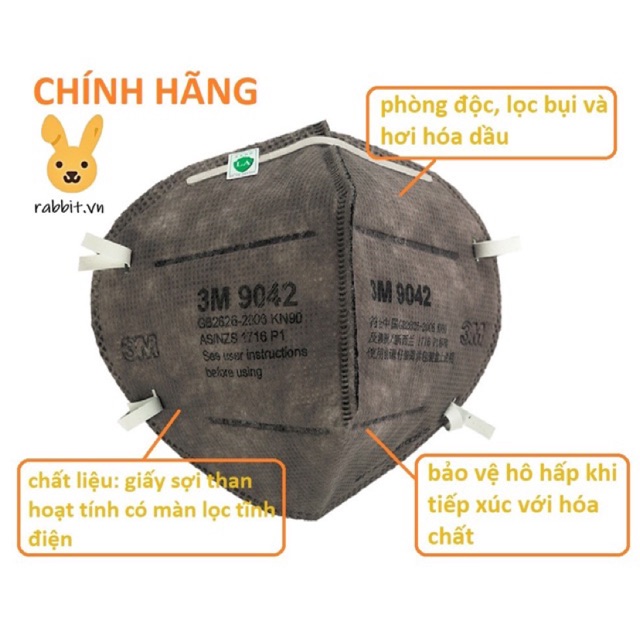 CHÍNH HÃNG - 3M 9042 KHẨU TRANG PHÒNG ĐỘC, LỌC BỤI, HOÁ DẦU