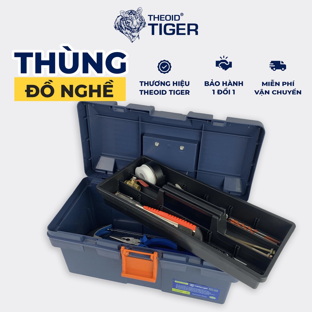 Thùng Đựng Đồ Nghề Sửa Chữa Theoid Tiger Hộp đựng dụng cụ cầm tay có 4 kích thước sử dụng Đa Năng - Hàng Chính Hãng