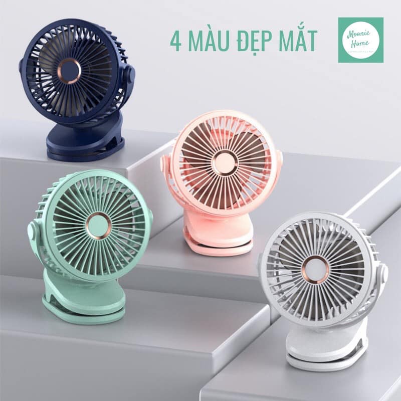 Quạt kẹp mini JW Desktop Clip Fan pin 8000mah kẹp bàn, xe đẩy, nôi cũi, sử dụng văn phòng, du lịch