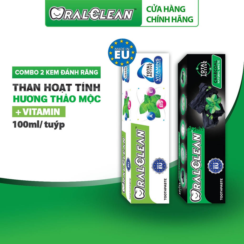 Bộ 2 kem đánh răng OralClean Than hoạt tính + Vitamin