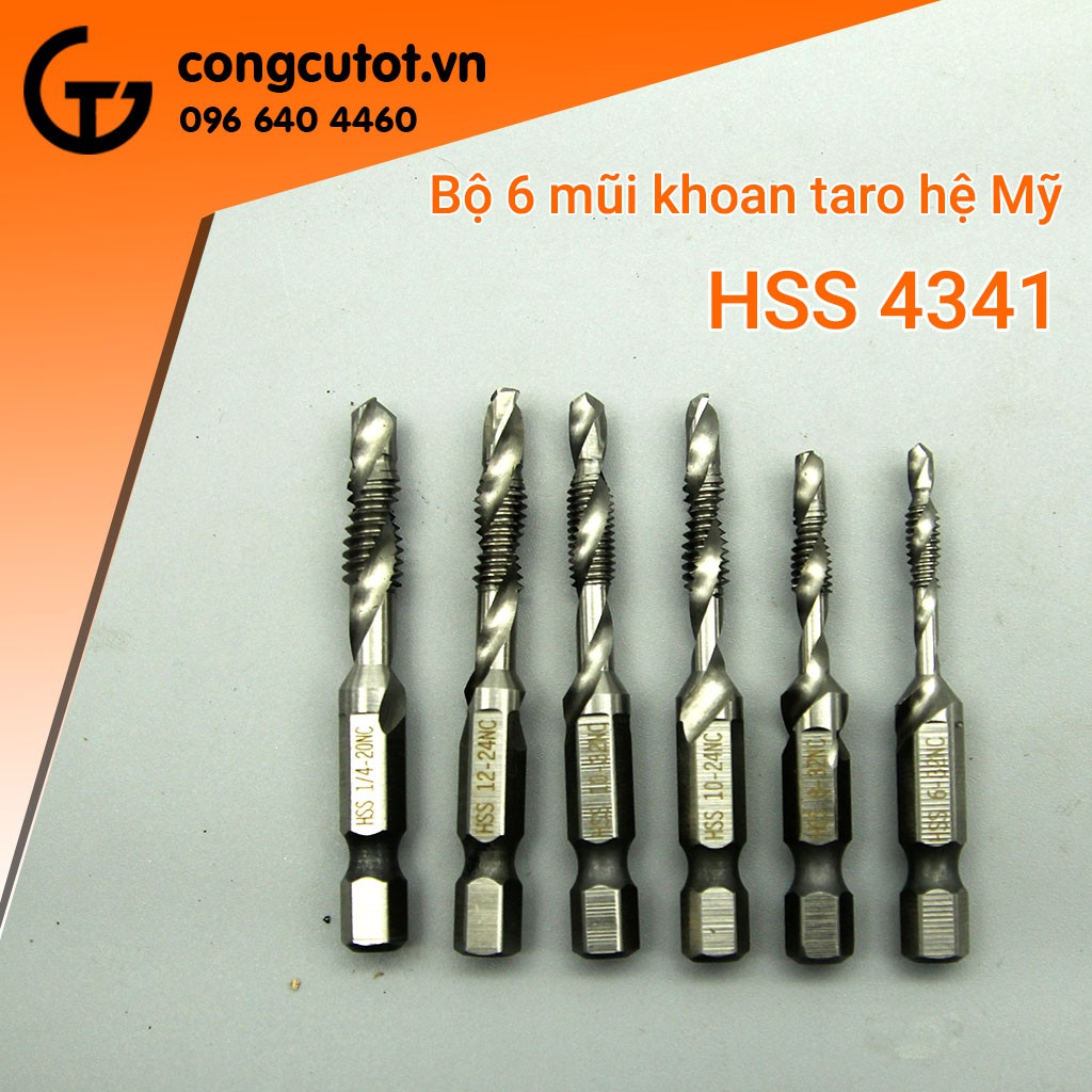 Bộ 6 mũi khoan taro ren hệ mỹ HSS 4341