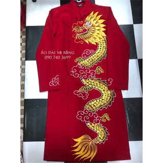Áo dài vẽ hoạ tiết rồng nền đỏ
