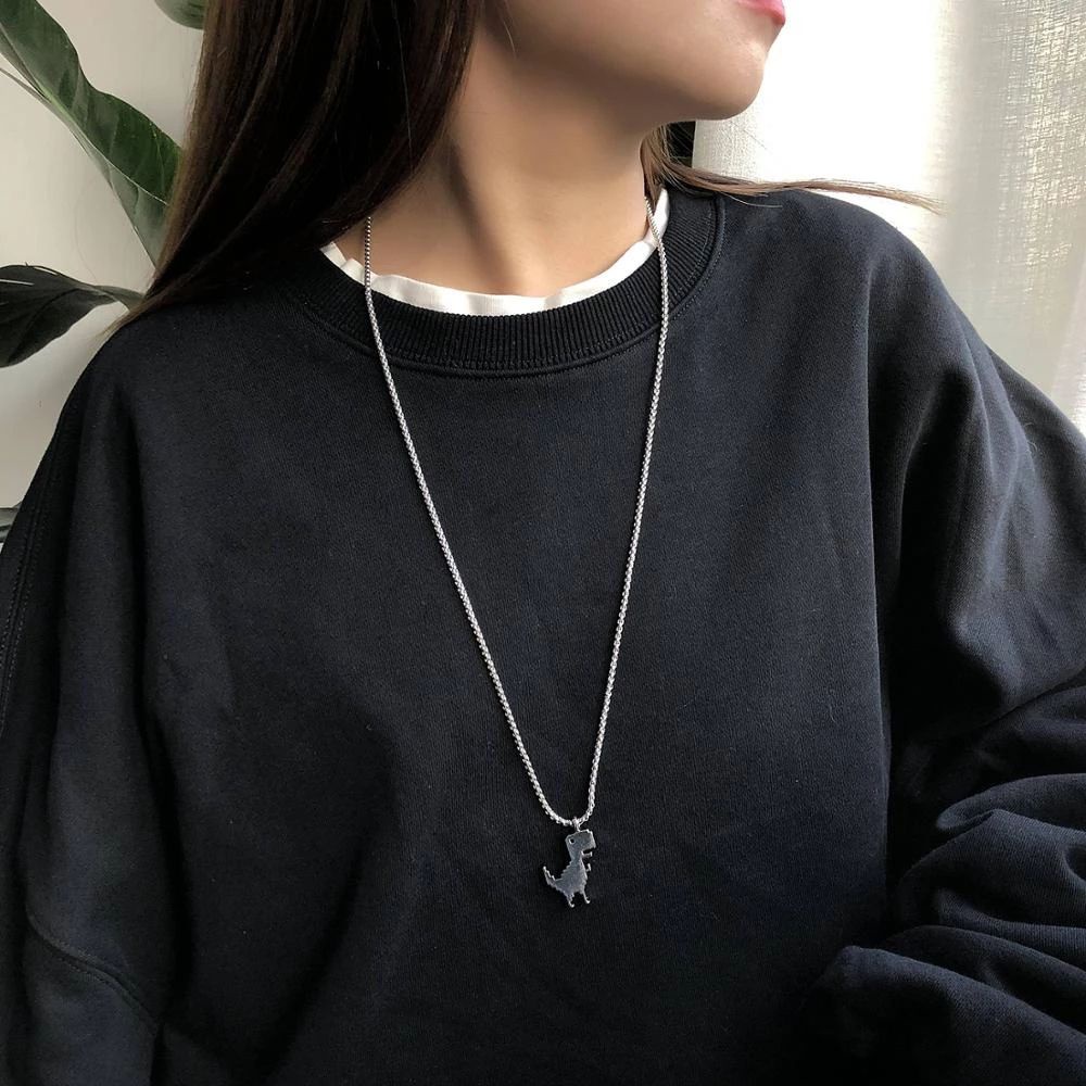 Dây chuyền mặt hình khủng long dễ thương phong cách Hàn Quốc cho nam và nữ