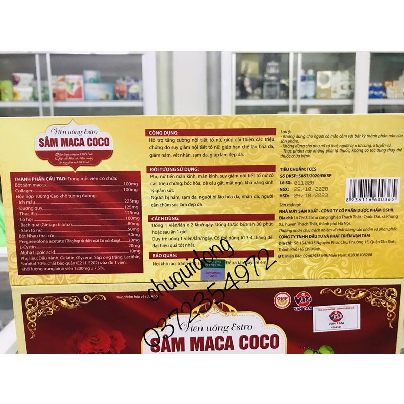 SÂM MACA COCO viên uống nội tiết giảm khô hạn , Nám , Sạm da