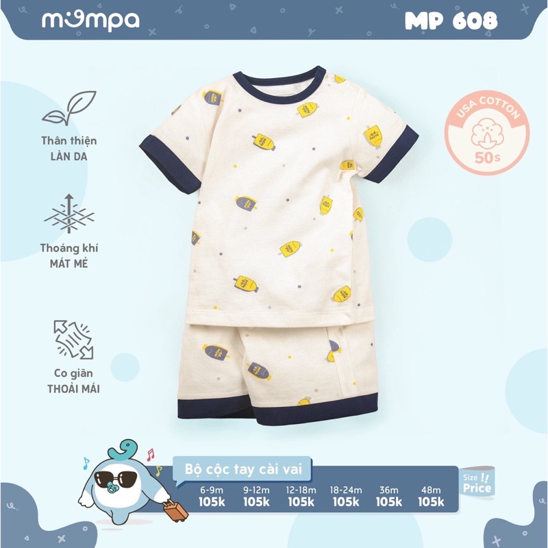 Bộ quần áo cộc tay cho bé Mompa size từ 3M - 4Y