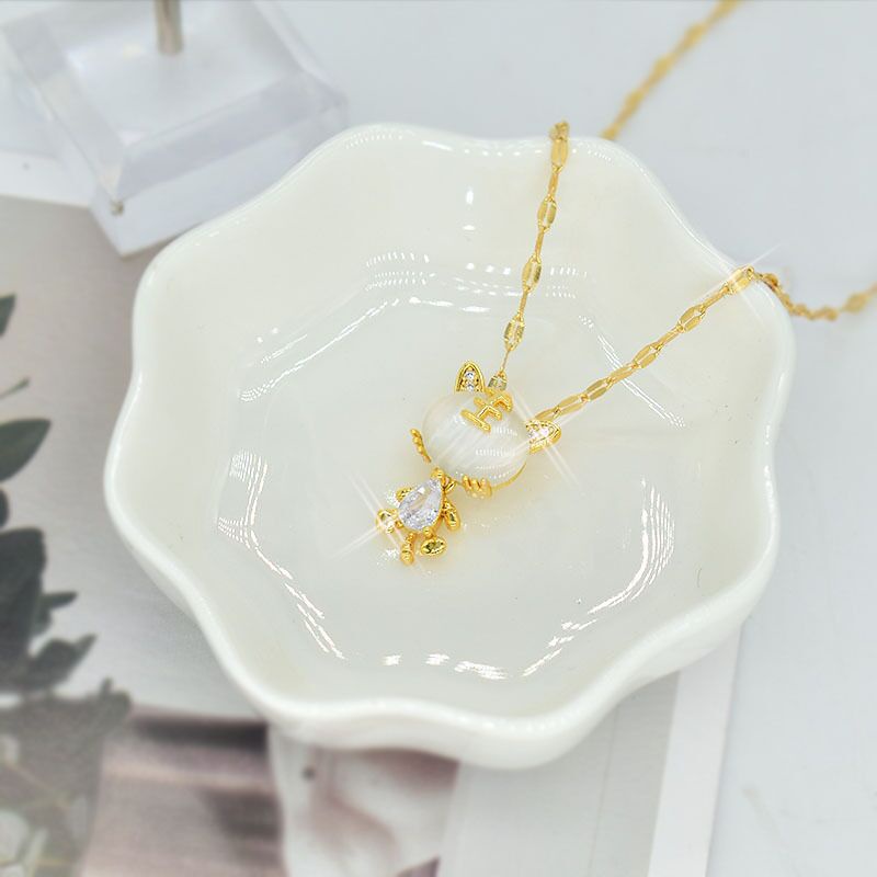 VÒNG CỔ TITAN KHÔNG GỈ NỮ Mặt Hổ Linh Vật Mặt Dây Chuyền Vàng 18K Đồ Trang Sức Hàn Quốc