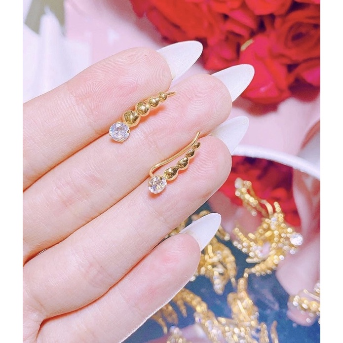 Bông tai kẹp sâu đá vàng