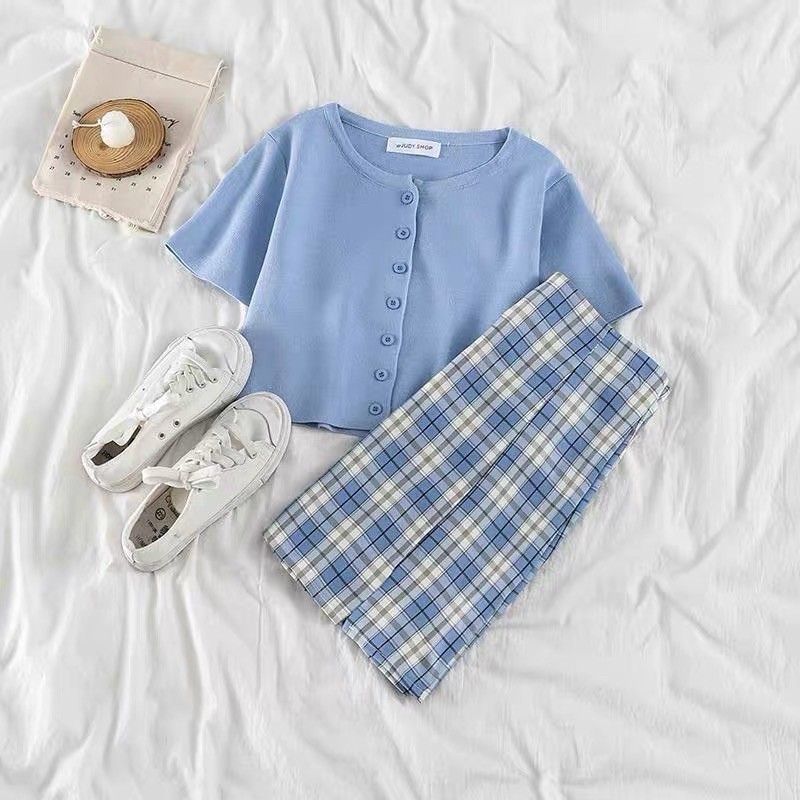 [TẶNG SON 3CE CHÍNH HÃNG] SET VÁY ÁO CARDIGAN + CHÂN VÁY CARO GIÁ HỦY DIỆT | BigBuy360 - bigbuy360.vn