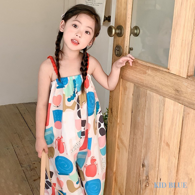 Bộ Áo Liền Quần Hai Dây Họa Tiết Hoa Phong Cách Hàn Quốc Thời Trang Mùa Hè Cho Bé Gái