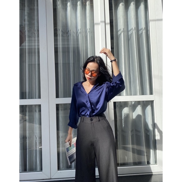 Sơ mi nẹp thiết kế dài tay, chất lụa satin mềm [Moment House]