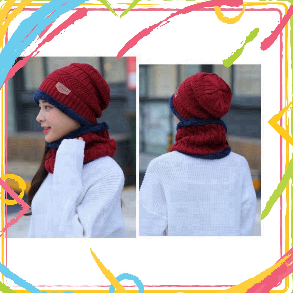 EW27 DHFS PVN2494 Bộ mũ len kèm khăn cổ Hàn Quốc nam nữ T2 8