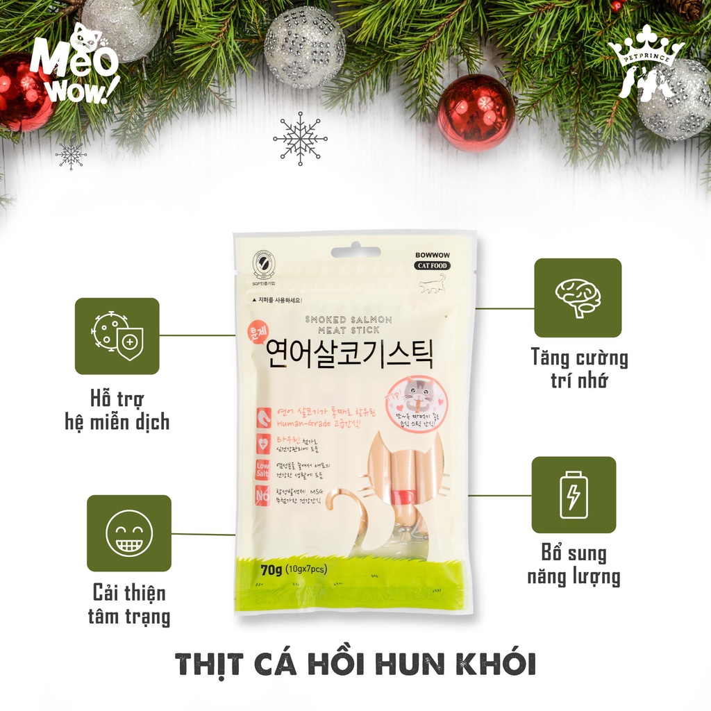 Xúc xích cho mèo Bow wow 70g, snack thưởng vị cá ngừ cá hồi cho mèo Con Mèo Xiêm