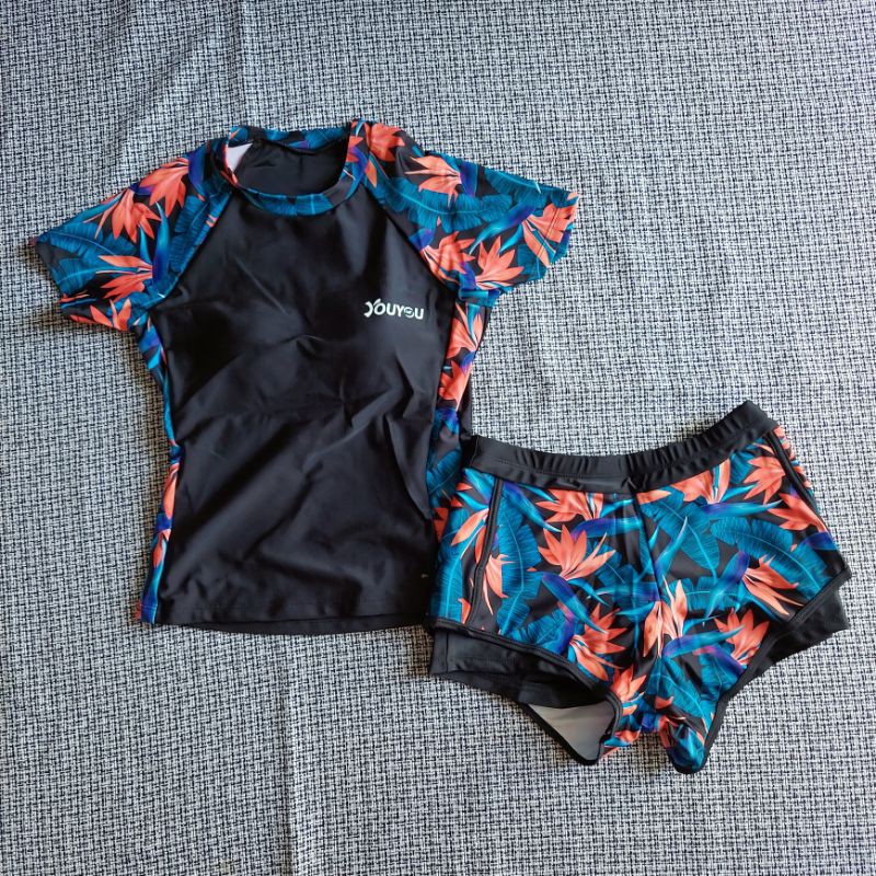 Sét đồ bơi cho nữ họa tiết lá năng động quần rời áo rời kín đáo dễ thương | WebRaoVat - webraovat.net.vn