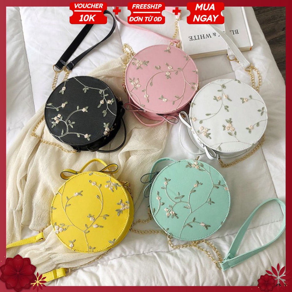 PVN30368 Túi hộp tròn đeo chéo thêu hoa siêu xinh T2