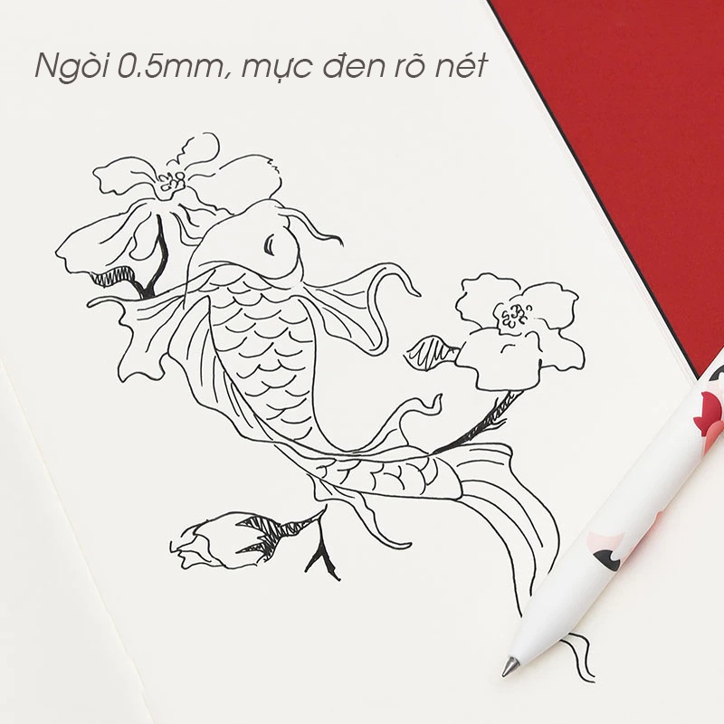 [Hỏa Tốc HCM] Bộ 5 Bút Gel Mực Đen KACO ALPHA Chữ JINLI Họa tiết Cá Koi - Ngòi 0.5mm