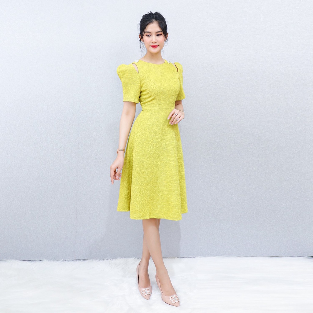 Đầm Công Sở Dự tiệc Sang Trọng Bigsize AMYRA,Thiết Kế Dáng Xòe Cổ Tròn Xẻ Vai Trẻ Trung Cao Cấp Đi Làm Đi Tiệc Tết DA170