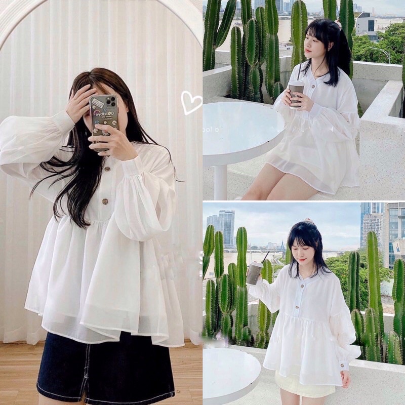 Áo babydoll voan tơ 2 lớp tay bồng siêu xinh