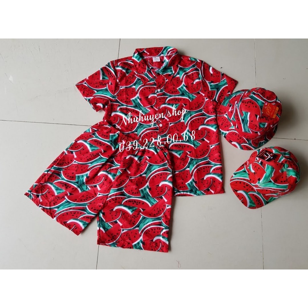 (chất kate thái 1 - kho HCM) bộ hấu đỏ đi biển, team - bộ hoa quả, trái cây big size - chuyên sỉ lẻ - nhuhuyen shop