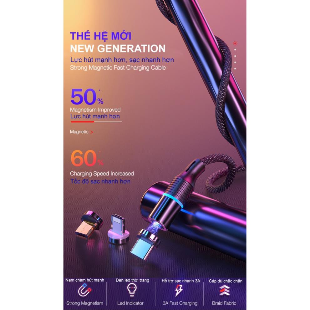 🍀HÀNG XỊN🍀 Cáp sạc nam châm  CAFELE thế hệ mới 2019,lực hút siêu mạnh, sạc nhanh QC 3.0 micro USB, Iphone, USB Type C.