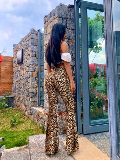Quần ống loe Boho Da beo