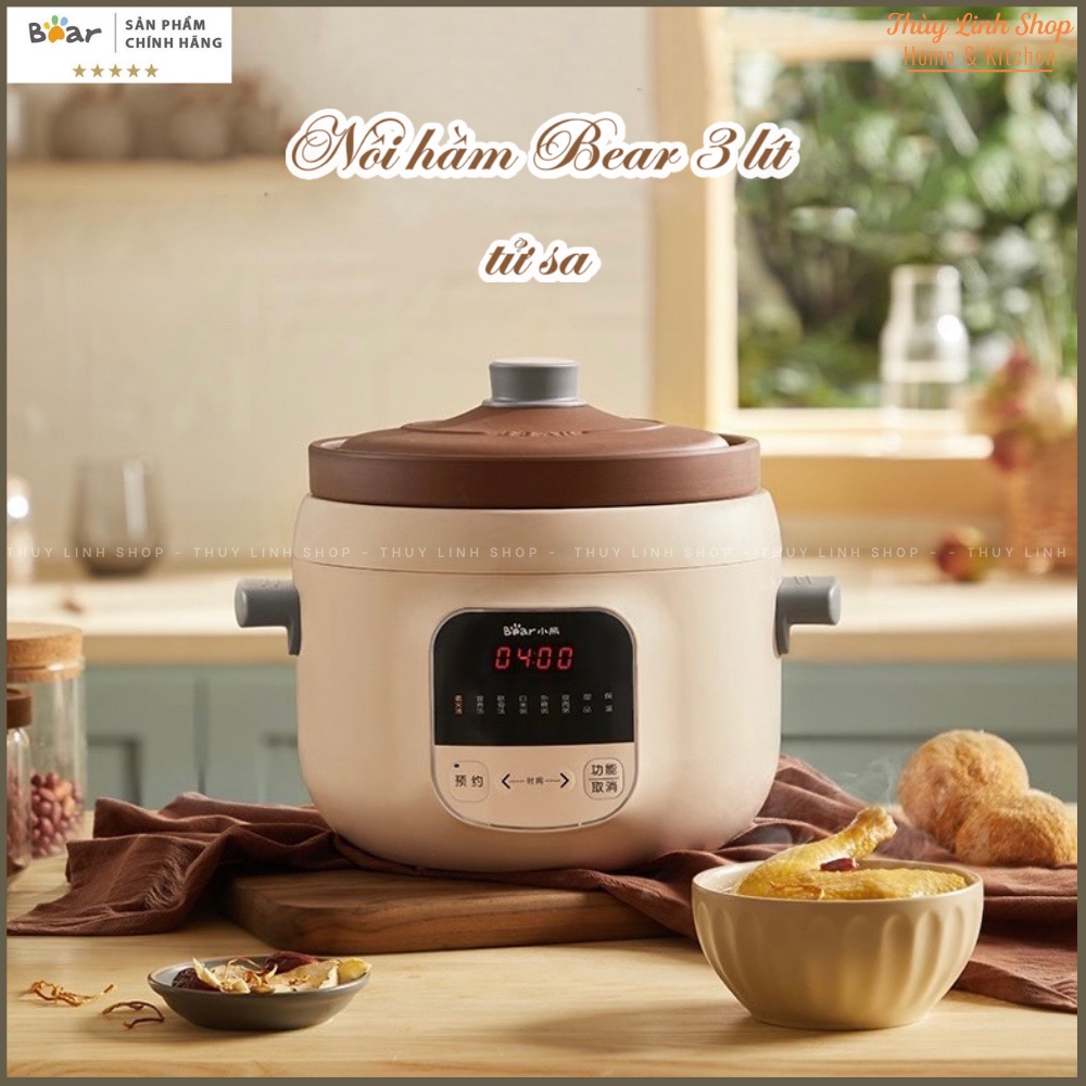 NỒI NẤU CHÁO NỒI HẦM NẤU ĐA NĂNG BEAR 3L TỬ SA HÀNG CHÍNH HÃNG - BẢO HÀNH 1 NĂM - CÓ HDSD TIẾNG VIỆT CỤ THỂ