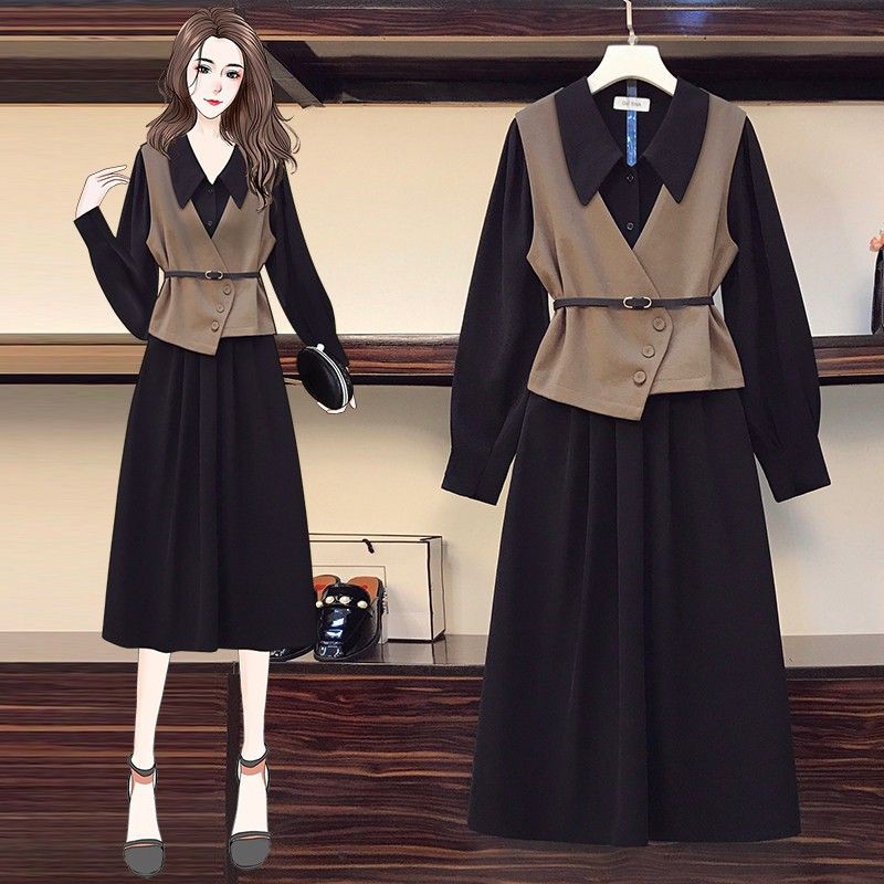 🌸Hàng Order🌸Sét Váy Bigsize Phối Áo Ghi Lê Cách Điệu Kèm Thắt Lưng Bản Nhỏ🌸Hàng Quảng Châu - Có ảnh thật