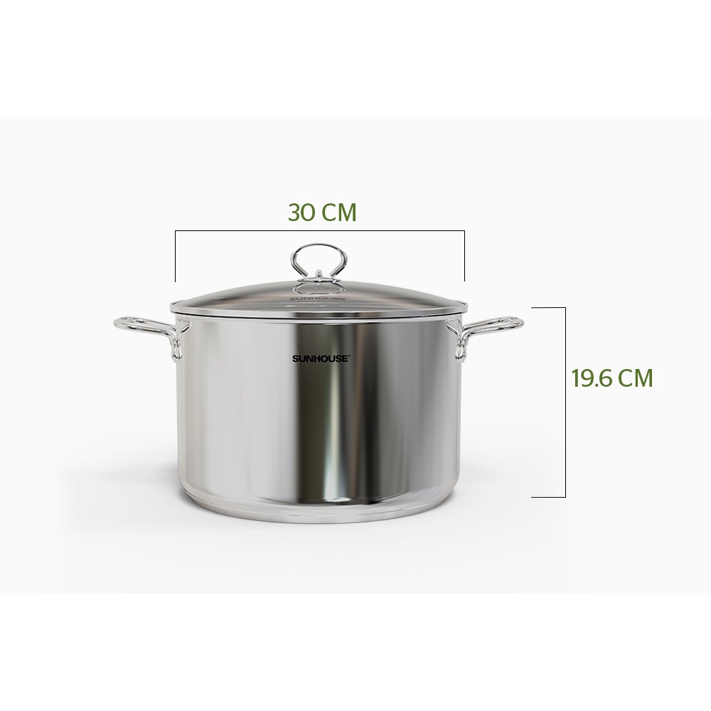 Nồi inox 1 đáy SHG115-30 SHG115-32 SUNHOUSE chất liệu inox không bị oxi hóa an toàn khi sử dụng dùng được mọi loại bếp