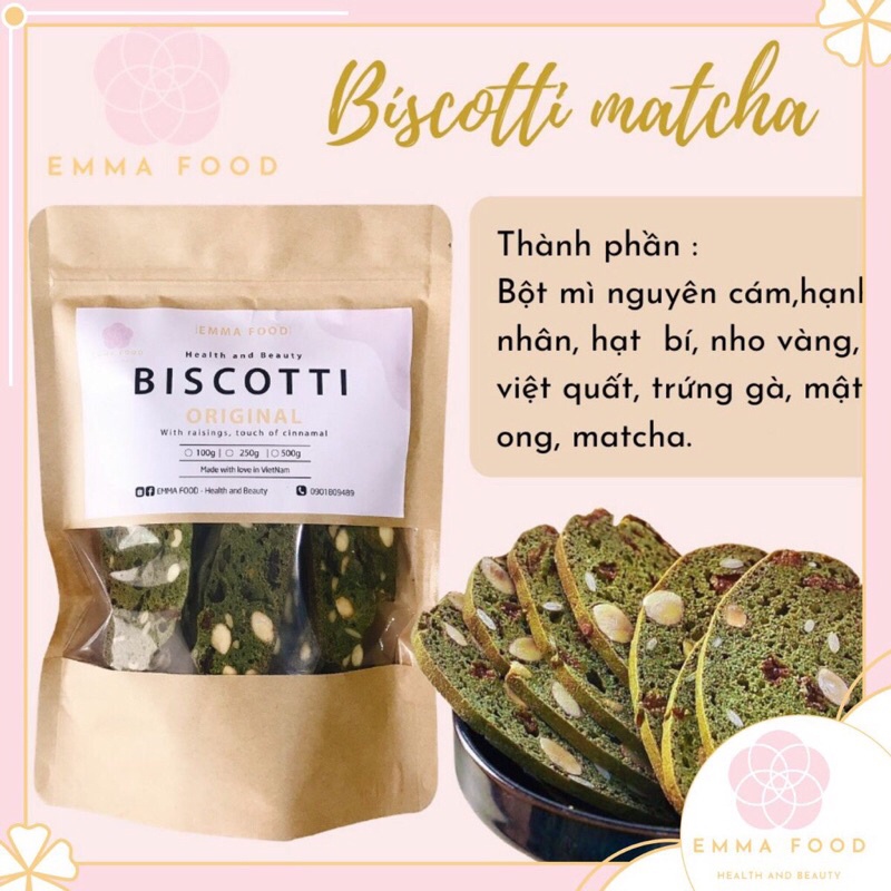 Bánh BISCOTTI VỊ MATCHA Nguyên Cám Ăn Kiêng Lành Mạnh 100% by EMMA - Bánh Ngũ Cốc Giảm Cân Healthy