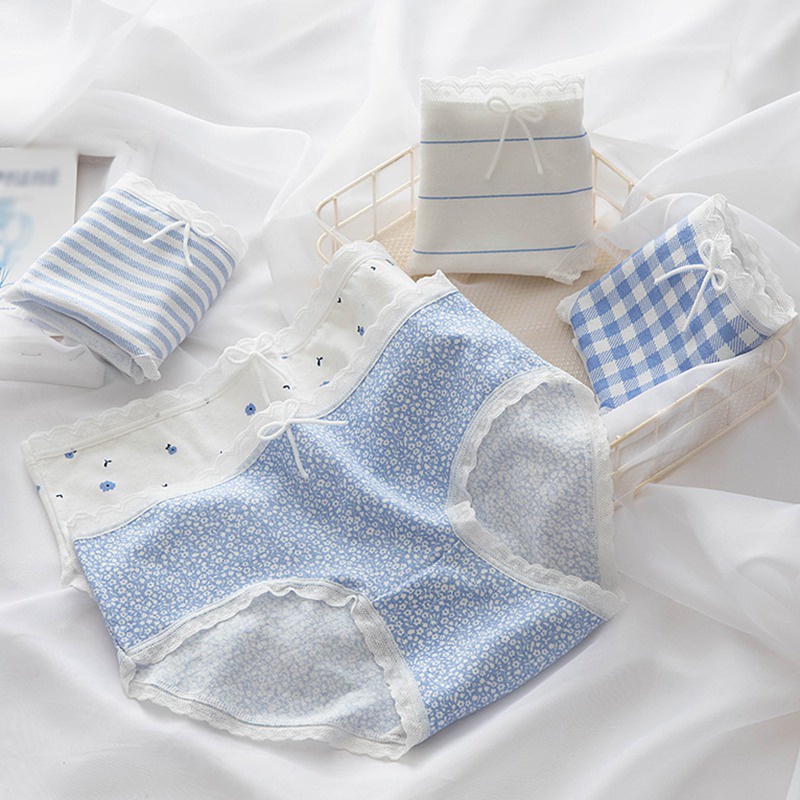 Quần lót cotton viền ren in họa tiết nhiều mẫu tùy chọn phong cách Hàn Quốc thời trang đáng yêu dành cho nữ