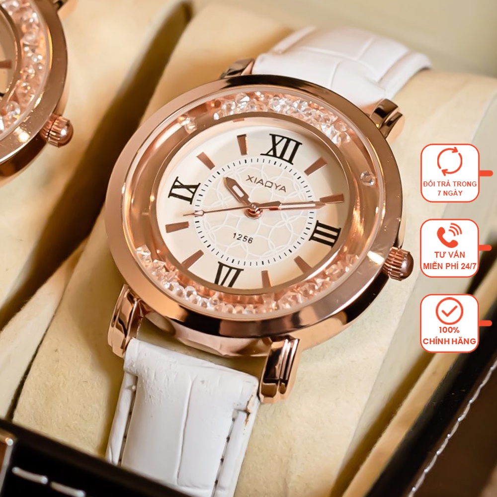 Đồng hồ nữ dây da chính hãng giá rẻ đẹp cao cấp mặt đá tròn chống nước thời trang Hàn Quốc W01