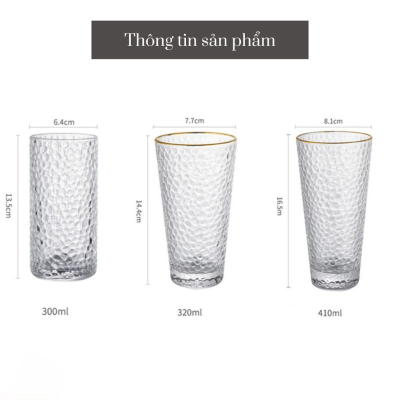 Bộ 6 Ly Thủy Tinh Vân Nhám Viền Vàng