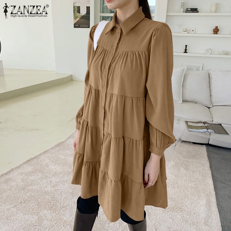 Áo sơ mi ZANZEA cho nữ dài tay cổ bẻ thời trang Hàn Quốc