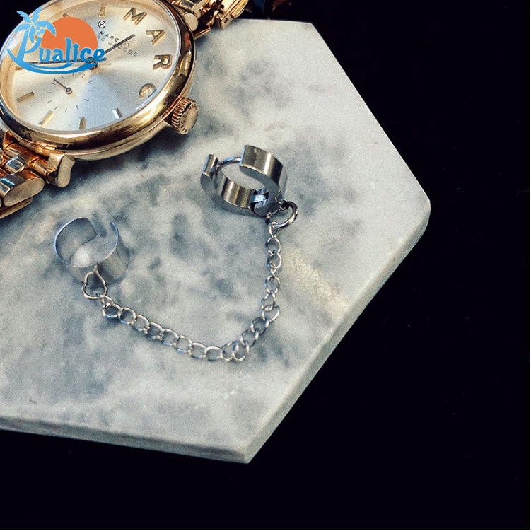 Temperament Hong Kong style stainless steel chain earrings titanium steel ear bone clip men and women trendy earrings