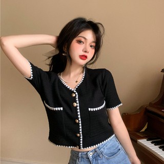 Áo Dệt Kim Mỏng Tay Ngắn Phong Cách Hàn Quốc Dành Cho Nữ