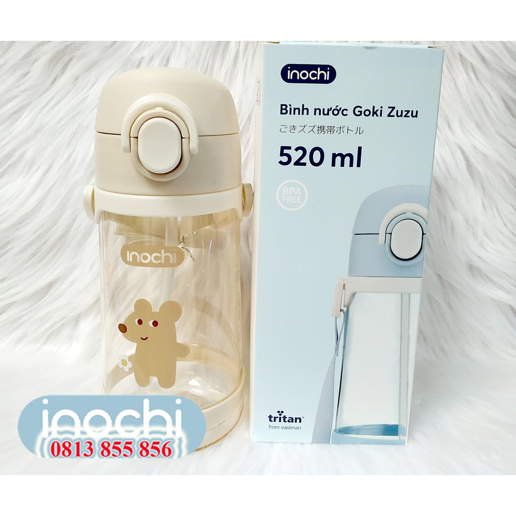 Bình nước trẻ em Inochi chịu nhiệt Goki Zuzu 520ml có dây đeo